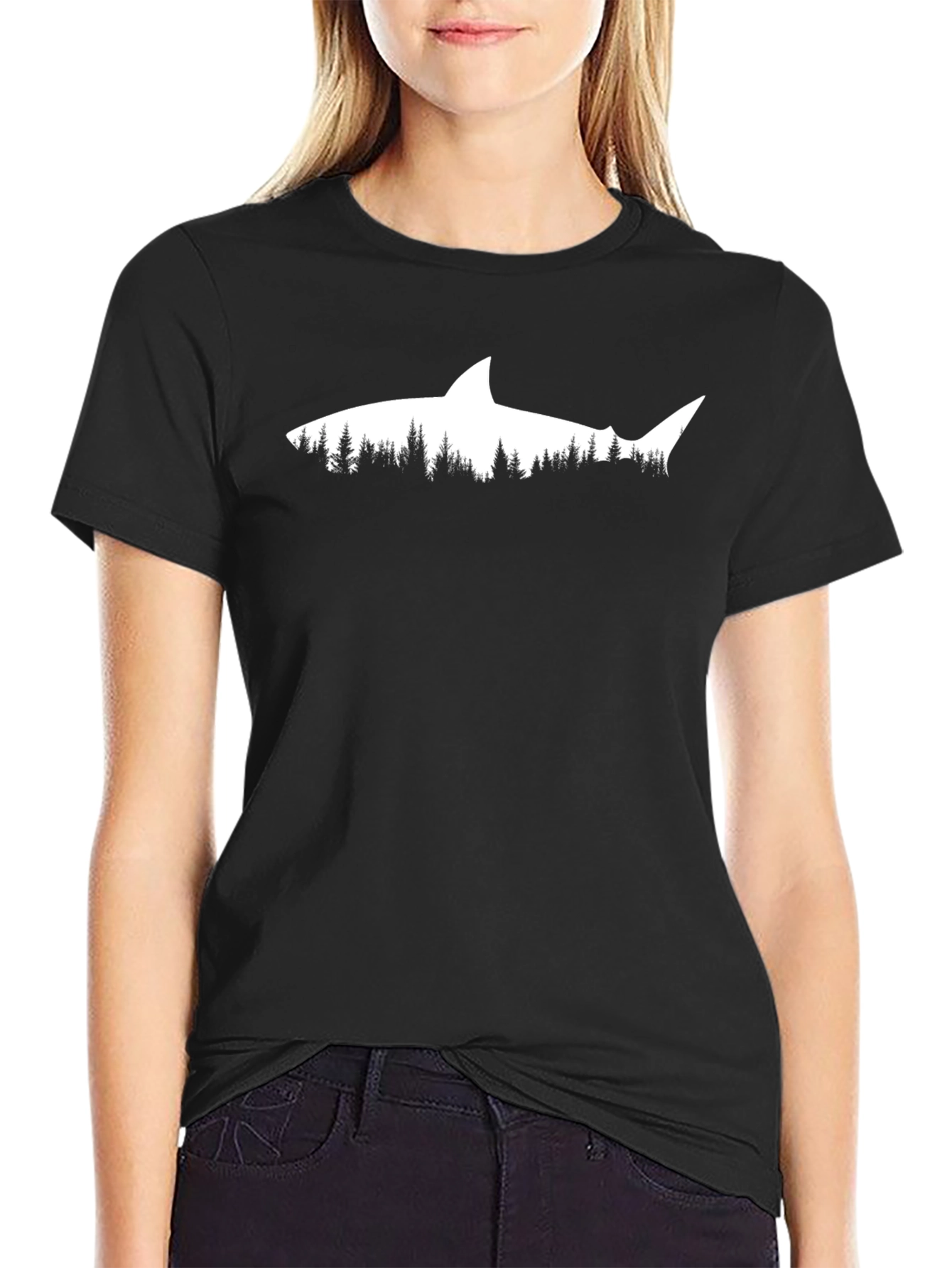 Shark & Trees Graphic Tee - Mens Black T-Shirt