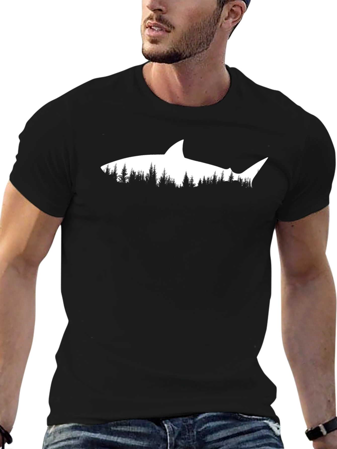 Shark & Trees Graphic Tee - Mens Black T-Shirt