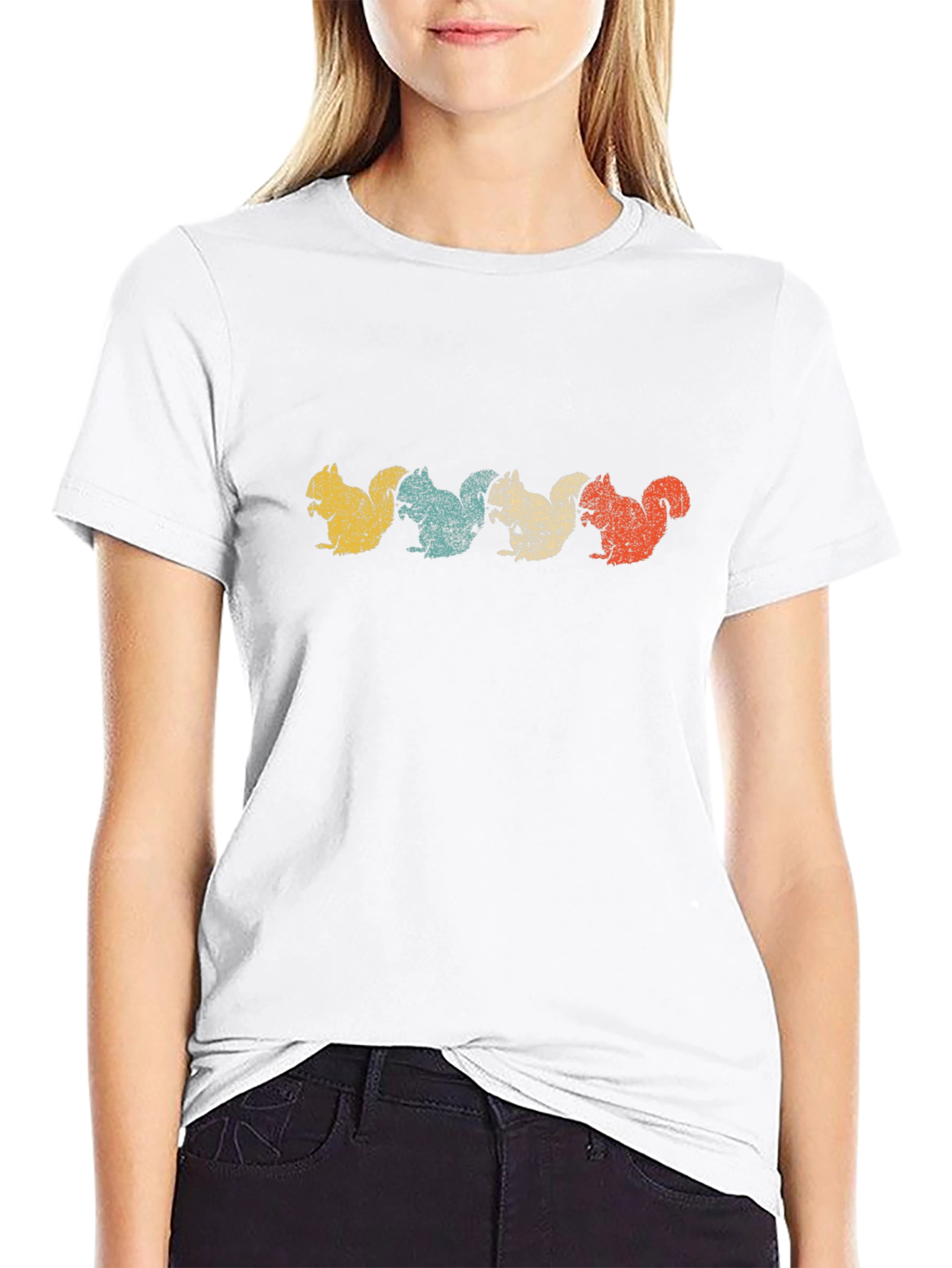 Retro Squirrel Graphic Tee - Black Cotton Blend