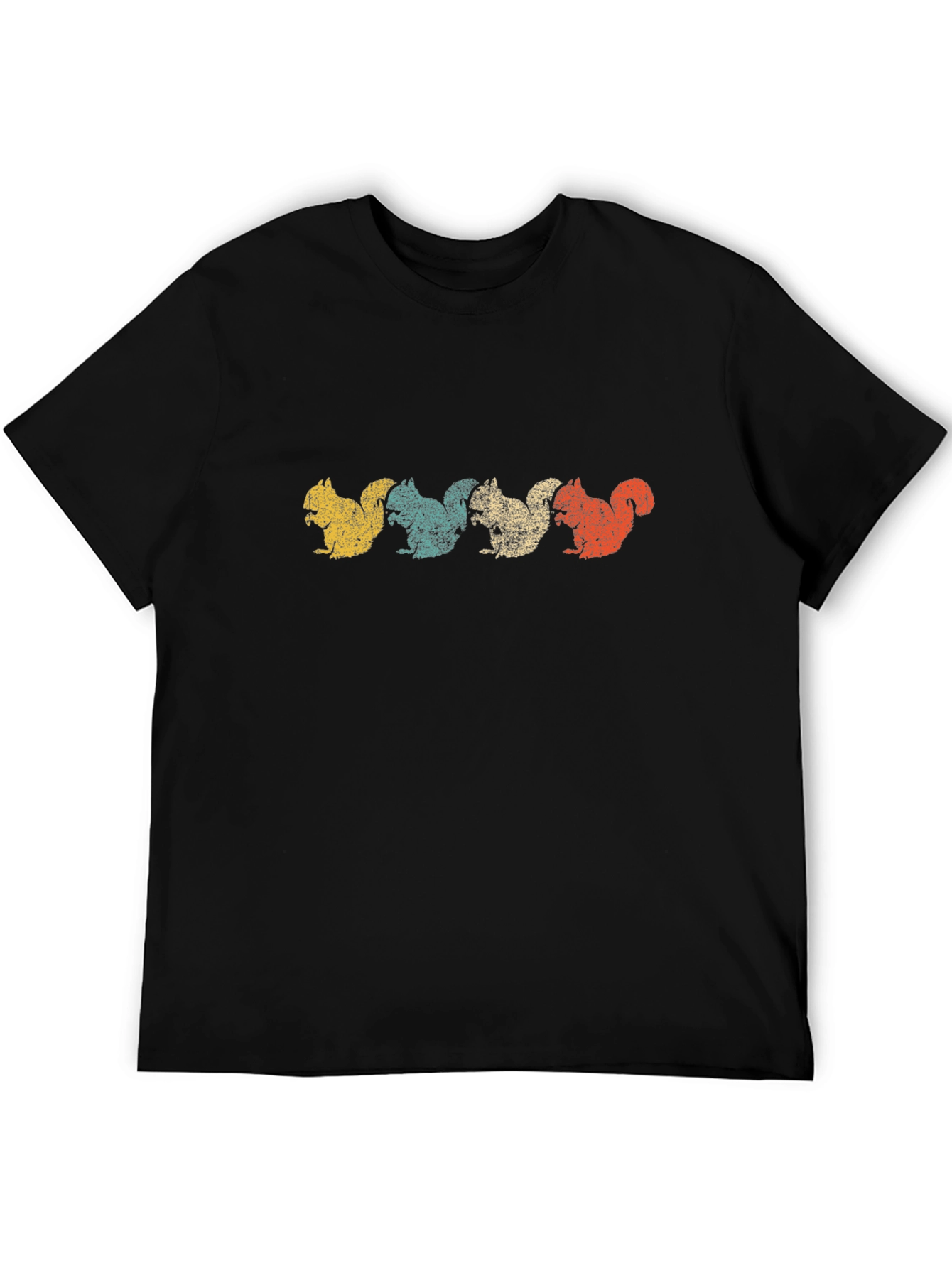 Retro Squirrel Graphic Tee - Black Cotton Blend