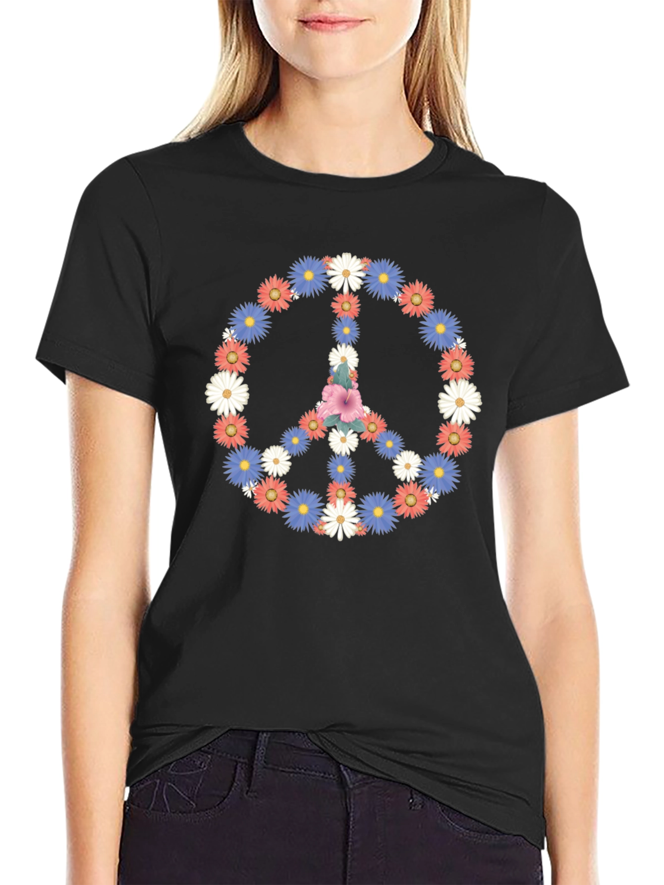 Floral Peace Sign Graphic T-Shirt