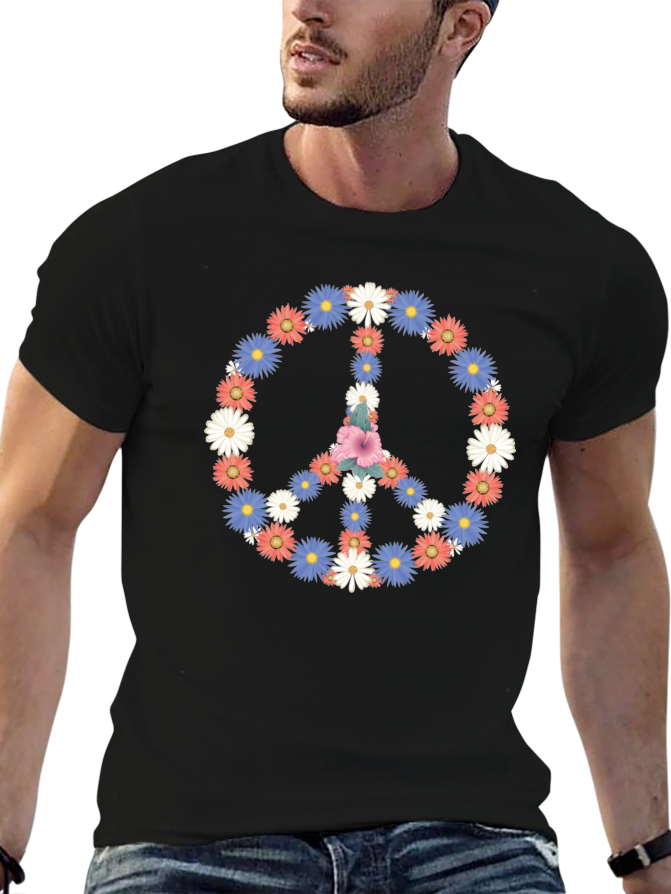 Floral Peace Sign Graphic T-Shirt