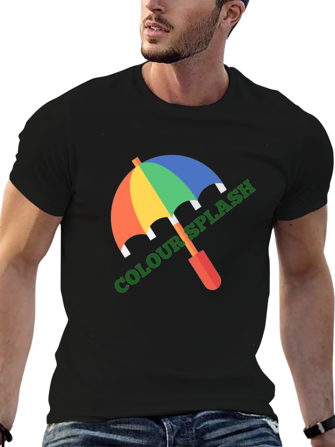 Colour Splash Umbrella Graphic Tee - Black