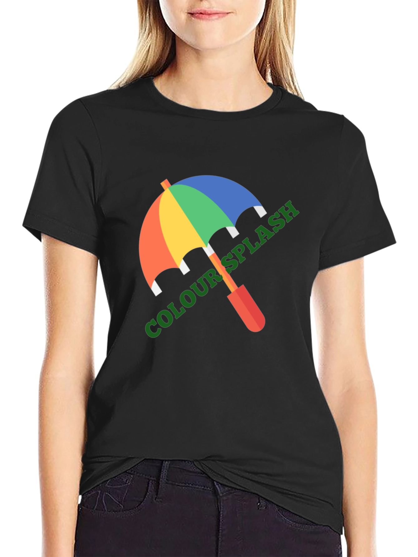 Colour Splash Umbrella Graphic Tee - Black