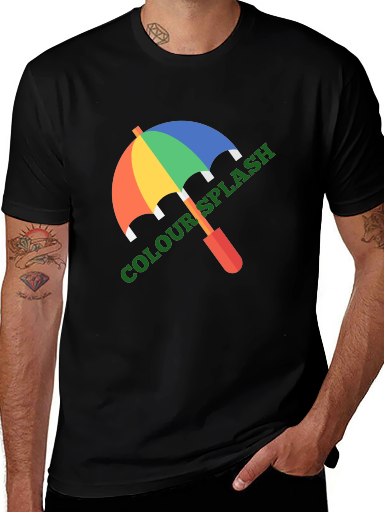 Colour Splash Umbrella Graphic Tee - Black