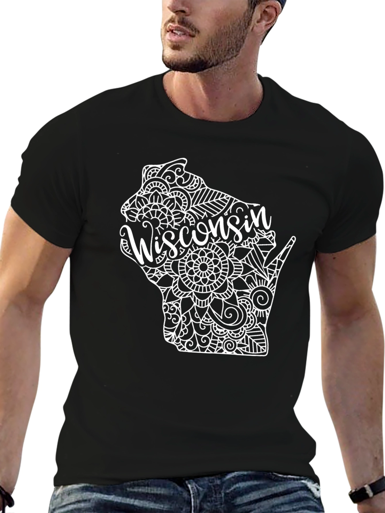 Wisconsin State Mandala T-Shirt - Black