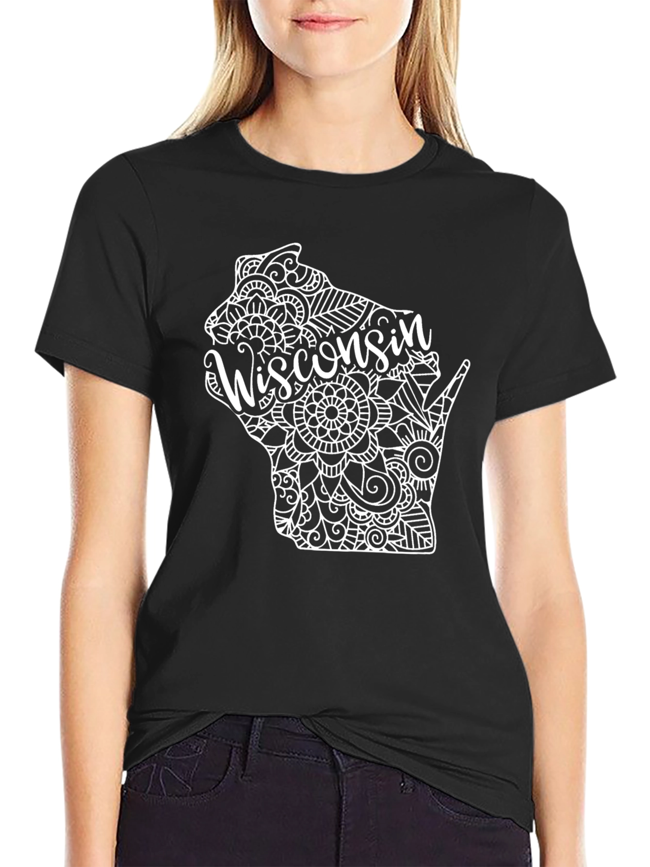 Wisconsin State Mandala T-Shirt - Black