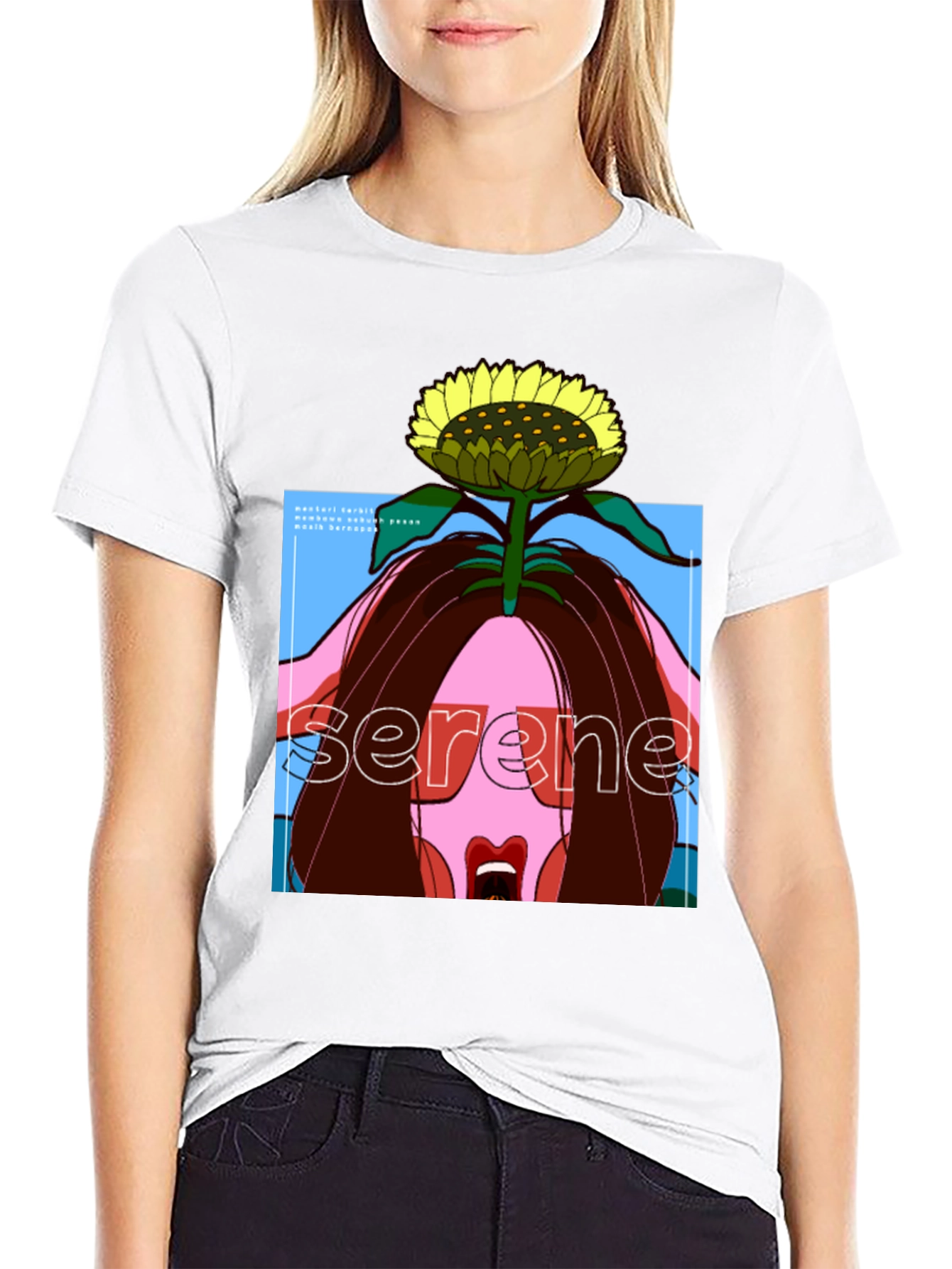 Serene Sunflower Graphic Black T-Shirt
