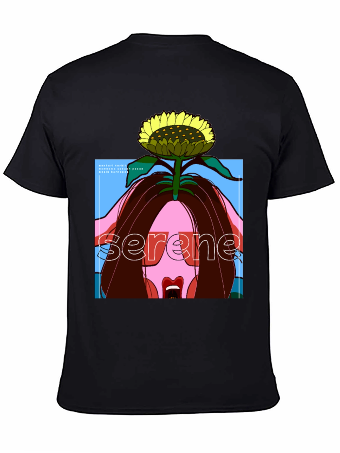 Serene Sunflower Graphic Black T-Shirt