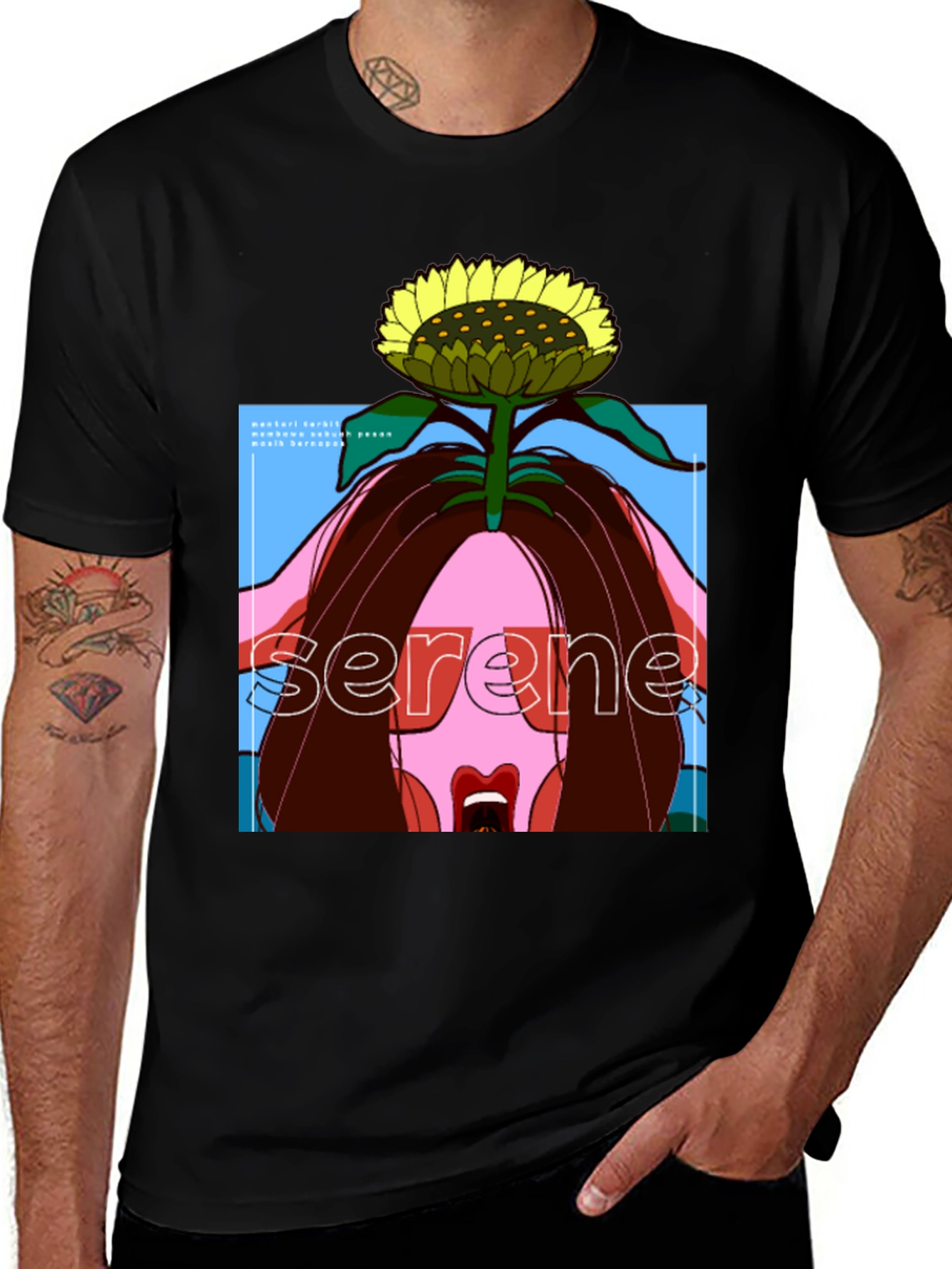 Serene Sunflower Graphic Black T-Shirt