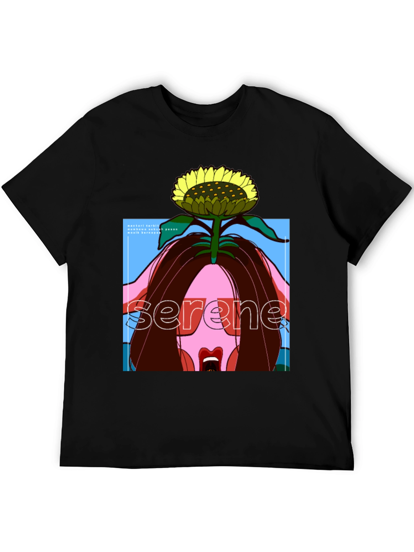 Serene Sunflower Graphic Black T-Shirt