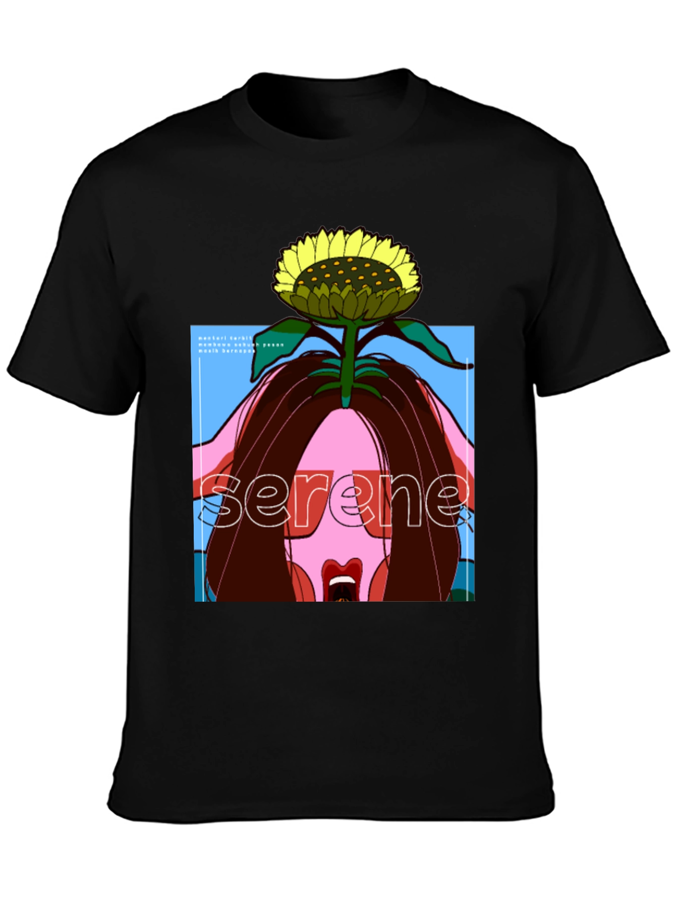 Serene Sunflower Graphic Black T-Shirt