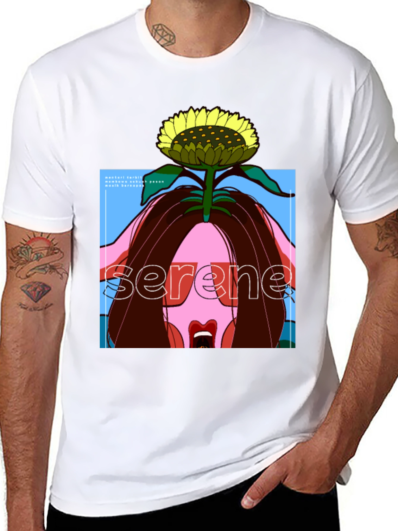 Serene Sunflower Graphic Black T-Shirt