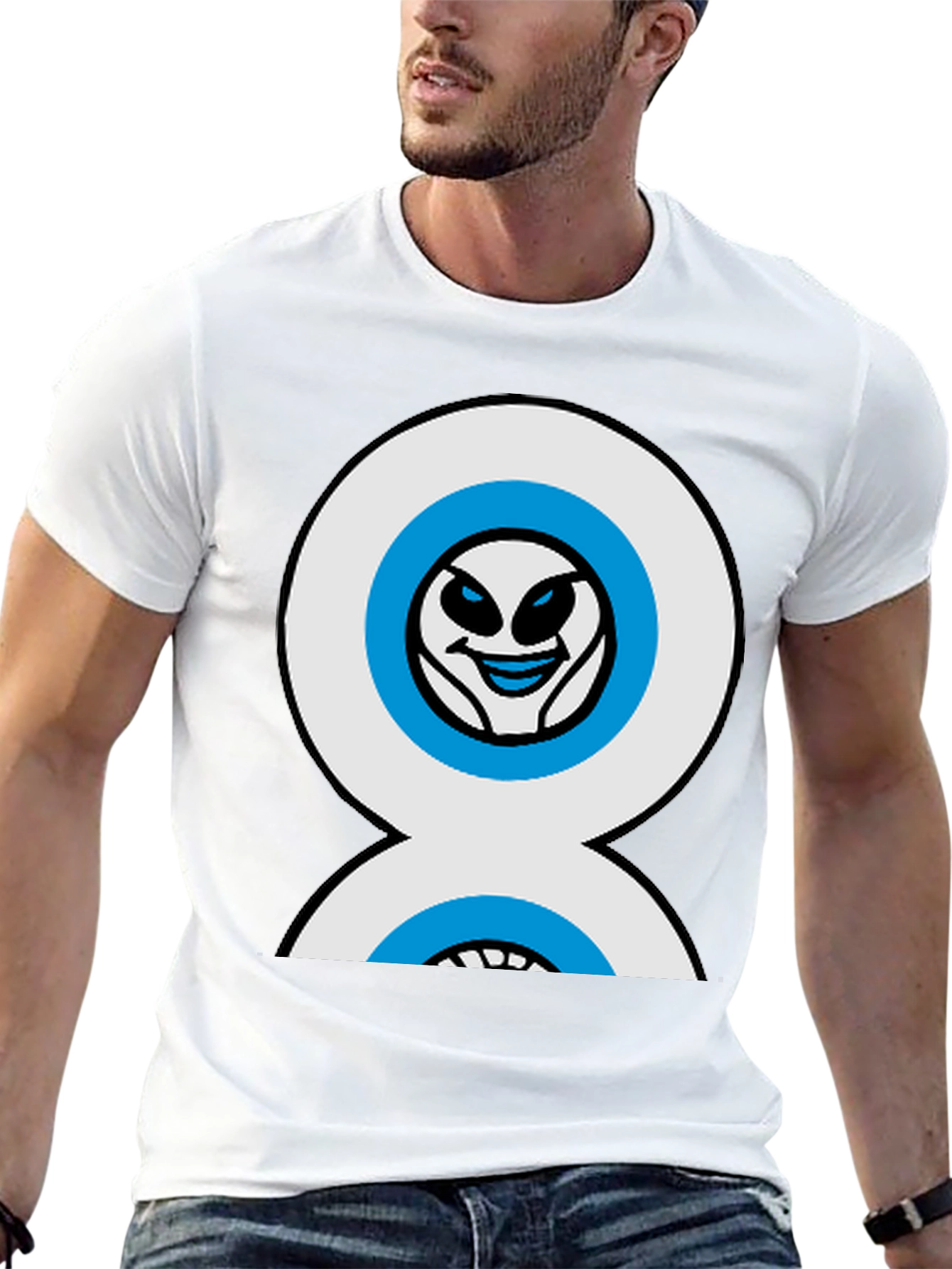 Funny Alien Double Eyes Black T-Shirt