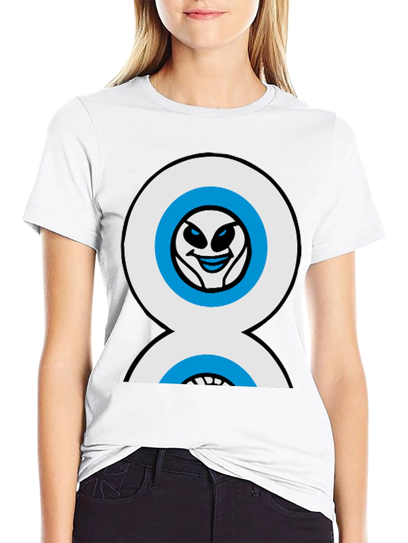 Funny Alien Double Eyes Black T-Shirt