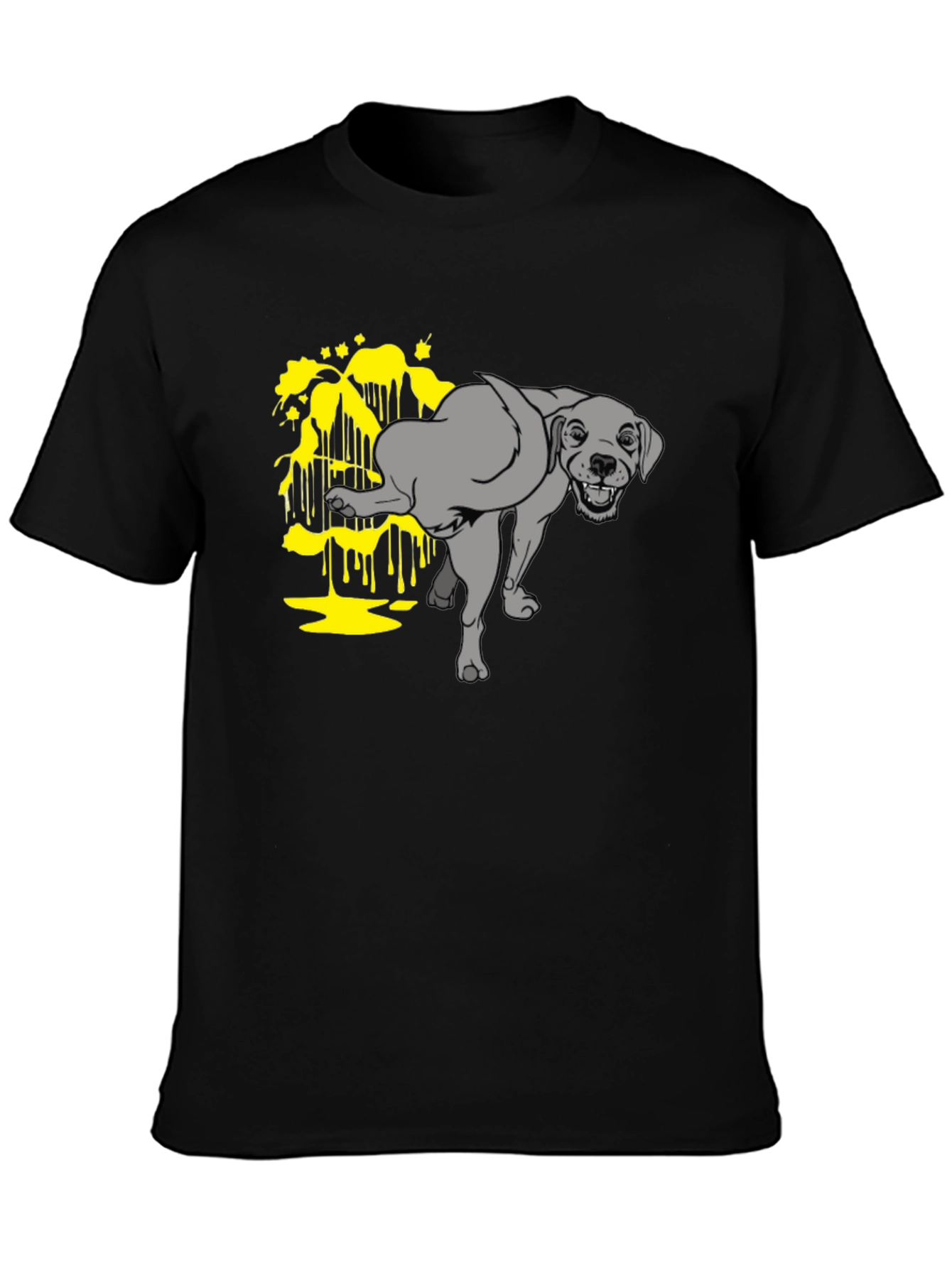 Funny Dog Peeing Humor Graphic Black T-Shirt