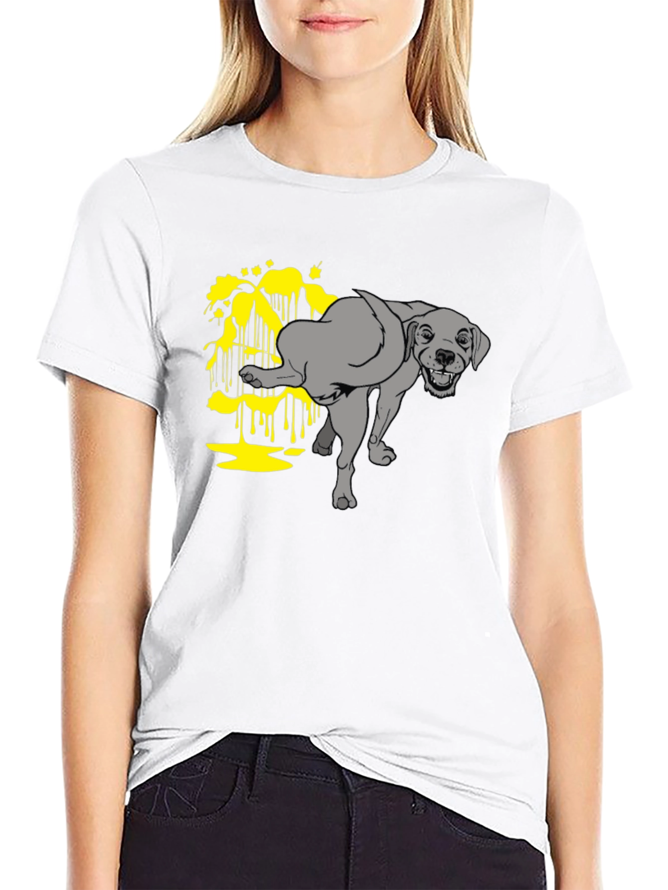 Funny Dog Peeing Humor Graphic Black T-Shirt