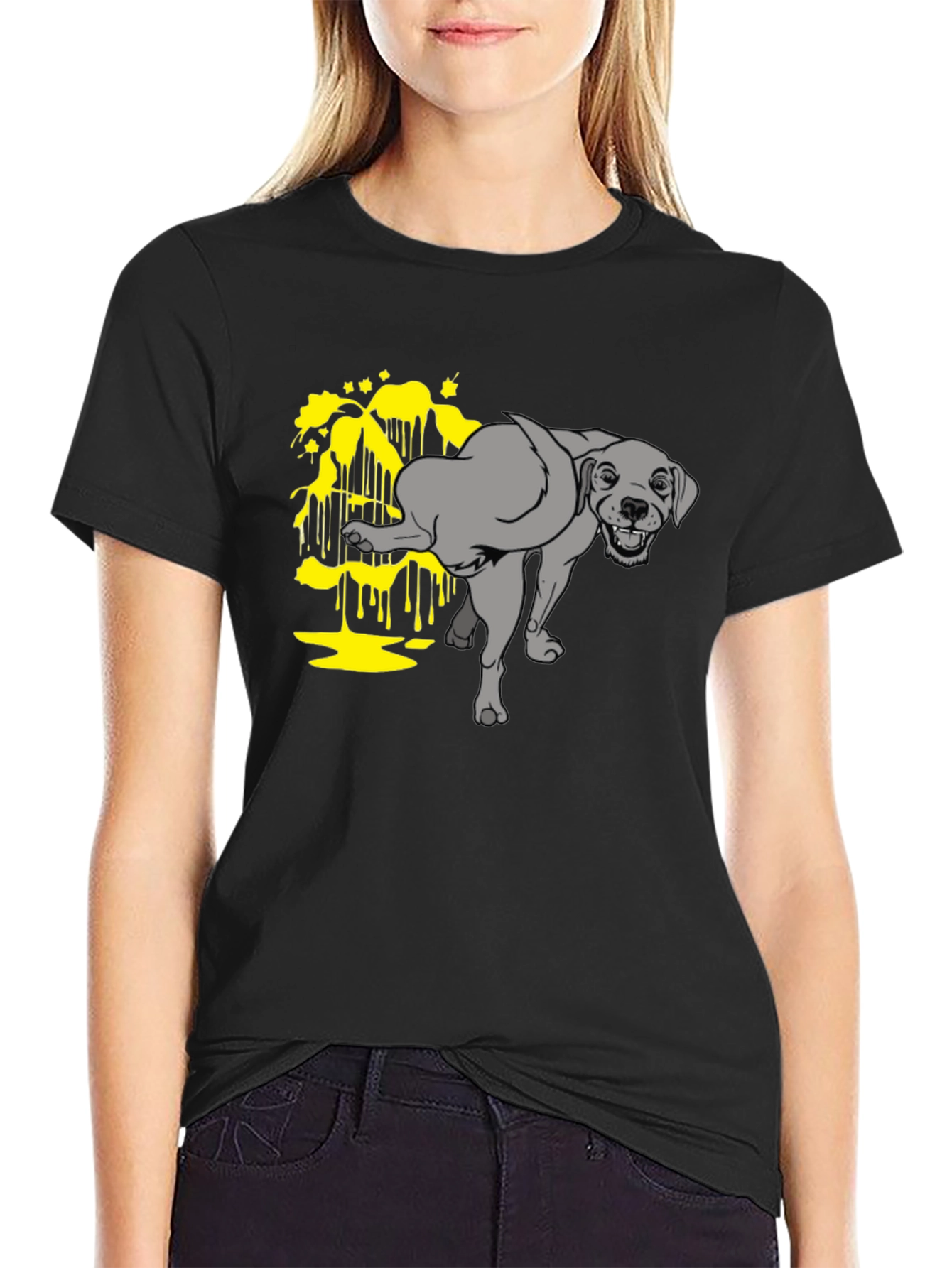 Funny Dog Peeing Humor Graphic Black T-Shirt