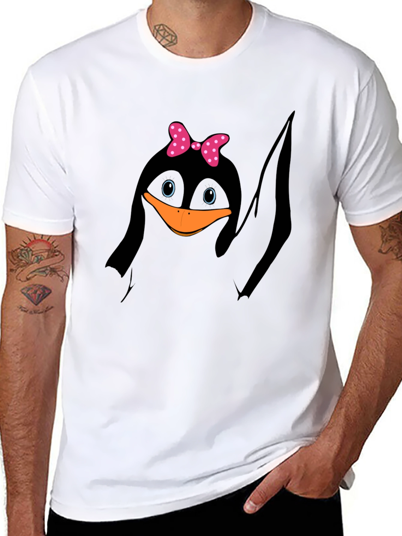 Cute Penguin Bow T-Shirt - Mens Black Tee