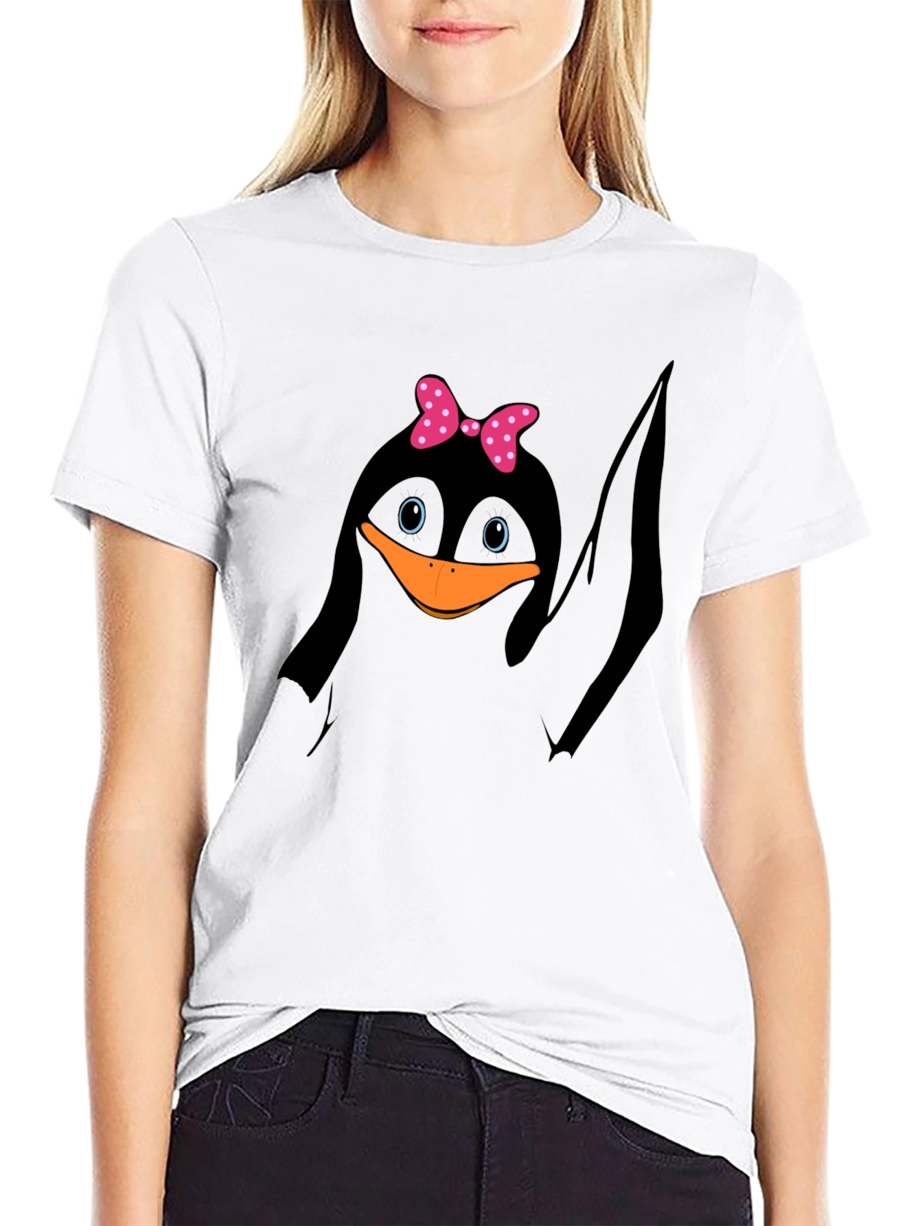 Cute Penguin Bow T-Shirt - Mens Black Tee