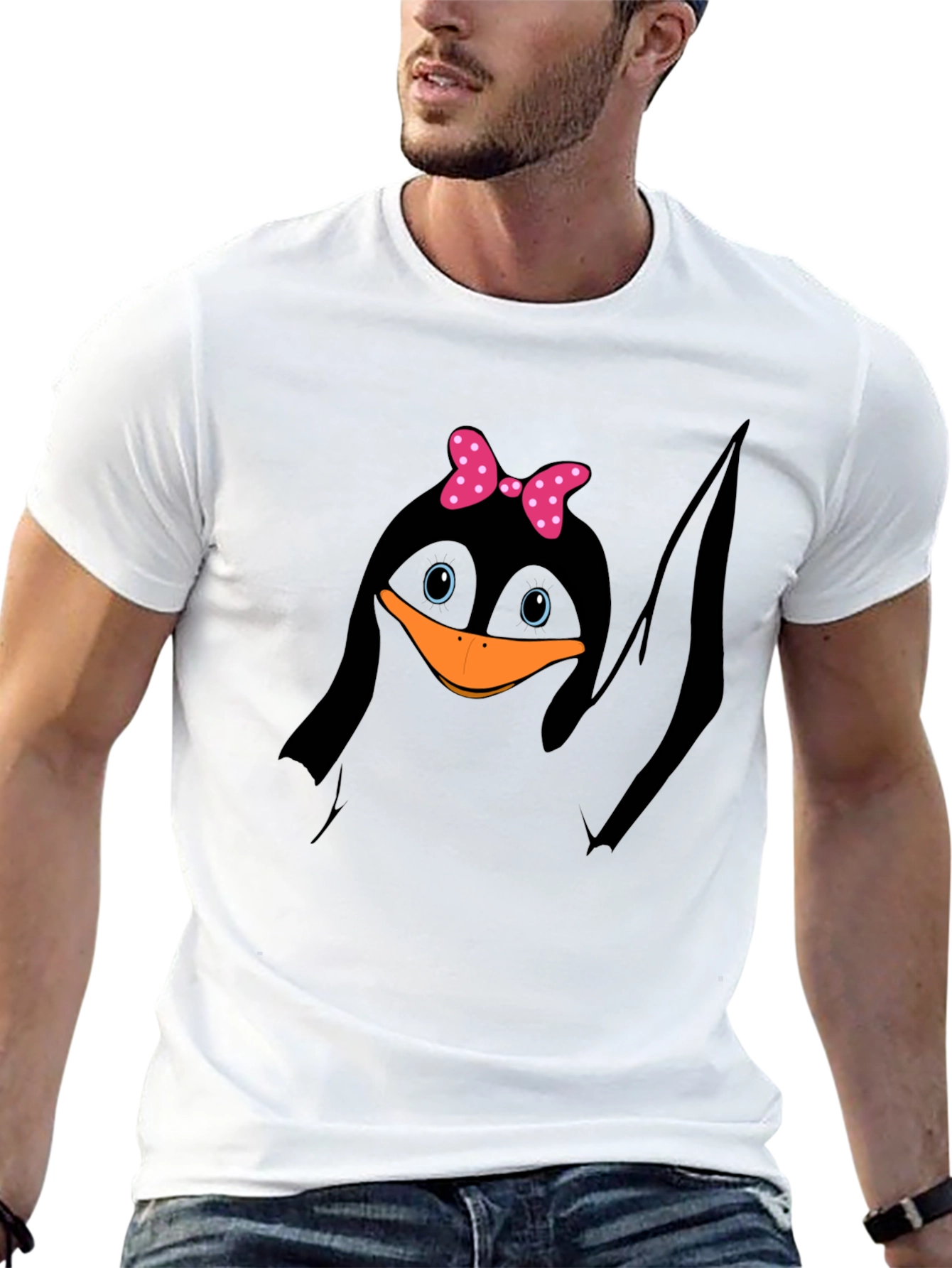 Cute Penguin Bow T-Shirt - Mens Black Tee