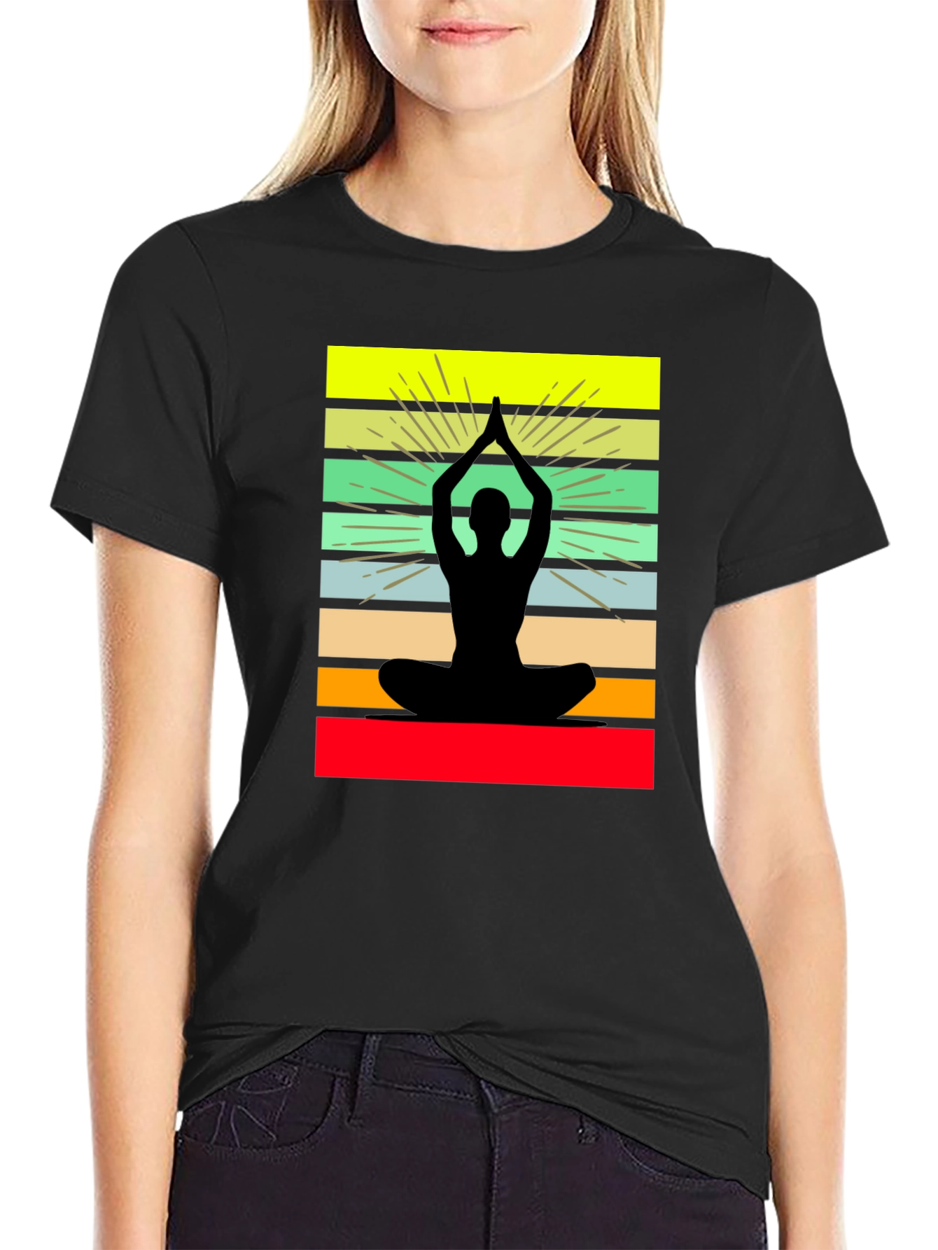 Yoga Silhouette Striped Graphic Tee