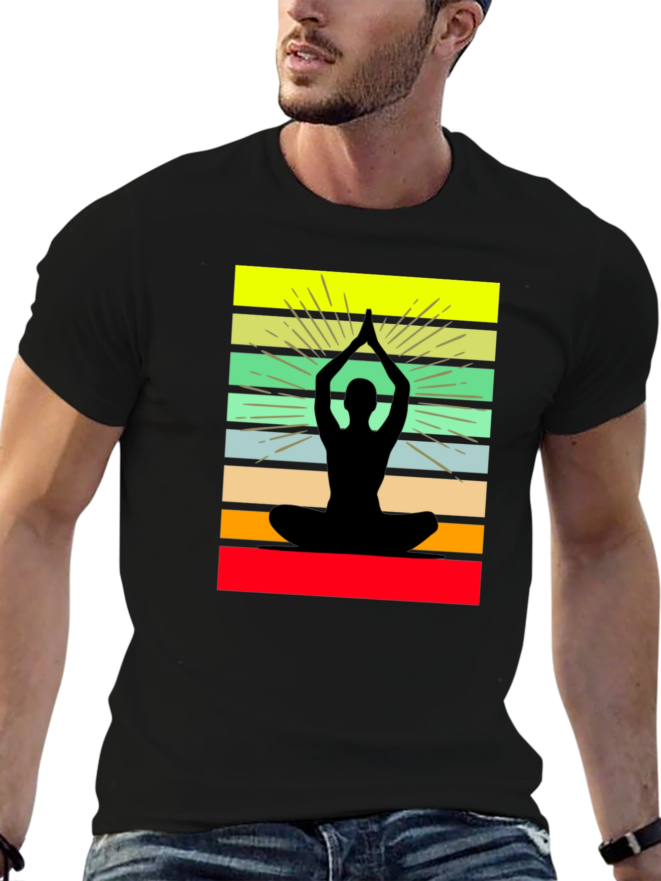 Yoga Silhouette Striped Graphic Tee
