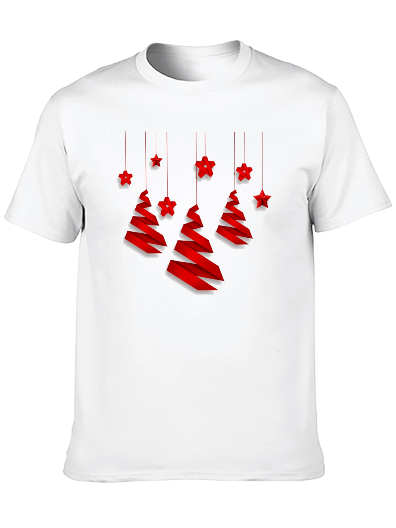 Festive Christmas Tree and Stars Black T-Shirt