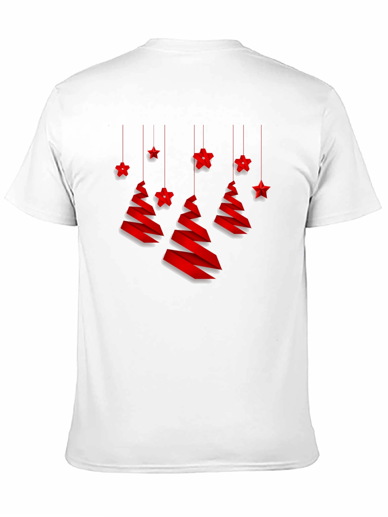 Festive Christmas Tree and Stars Black T-Shirt