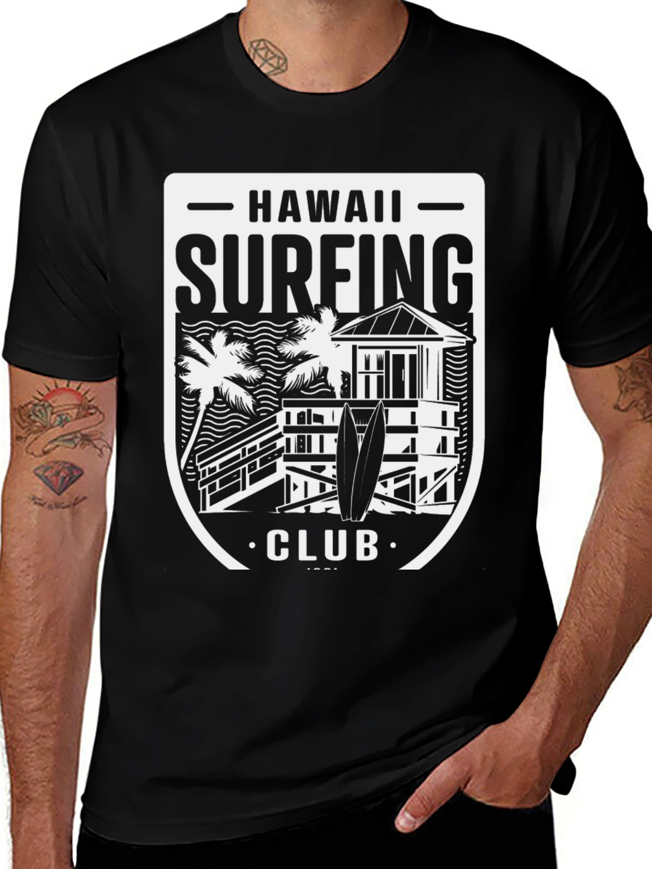 Hawaii Surfing Club Black Graphic Tee