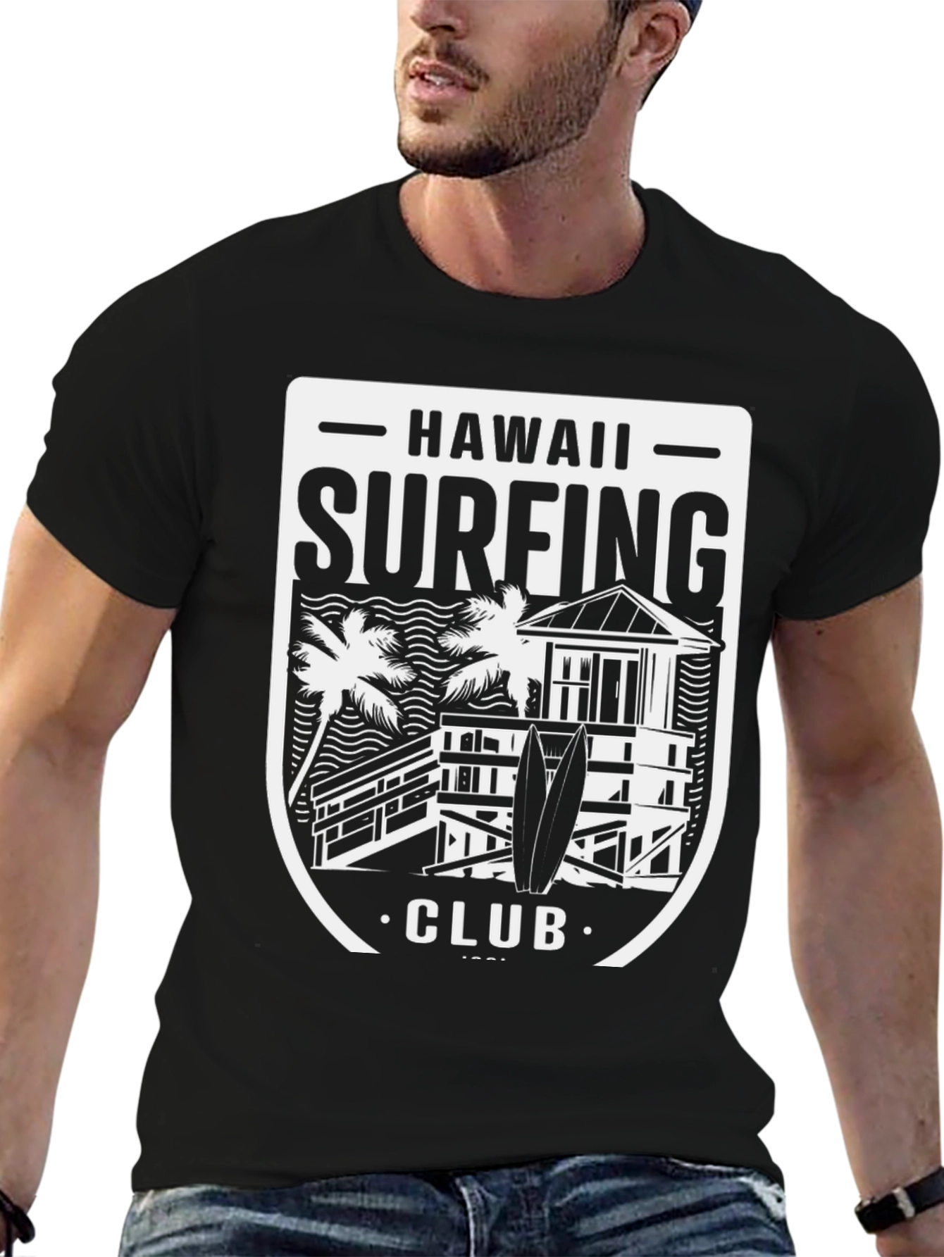 Hawaii Surfing Club Black Graphic Tee