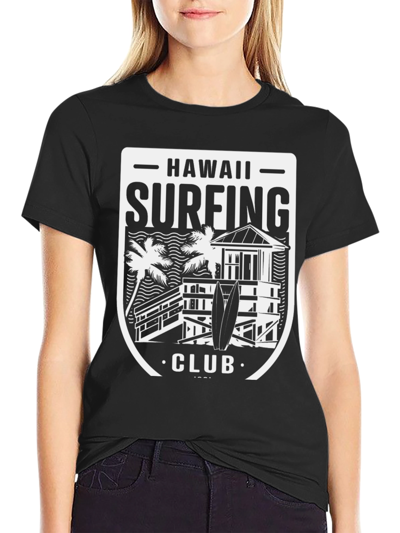Hawaii Surfing Club Black Graphic Tee