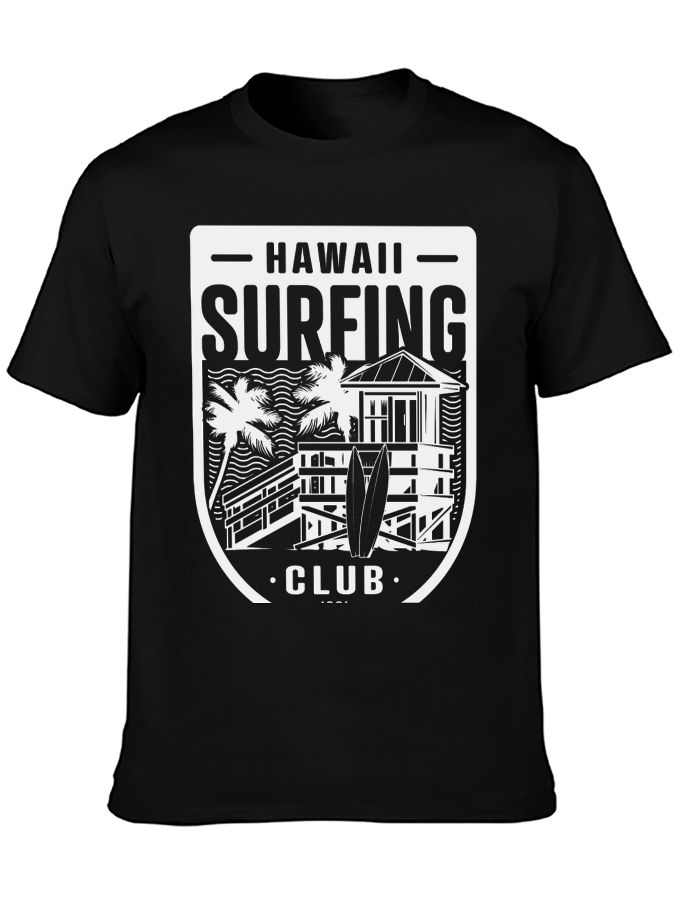 Hawaii Surfing Club Black Graphic Tee