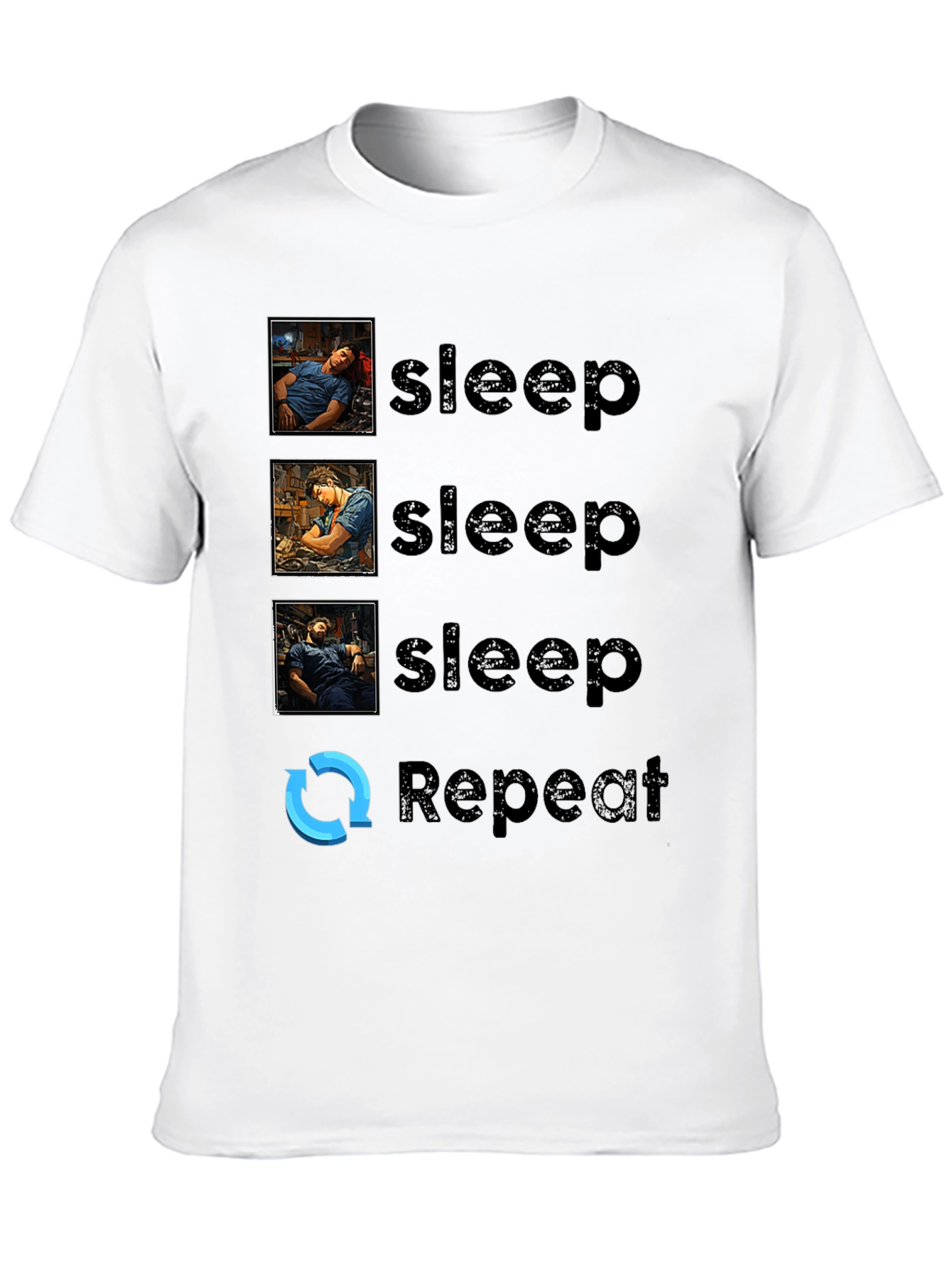 Sleep Repeat Graphic T-Shirt - Novelty Comfort Tee