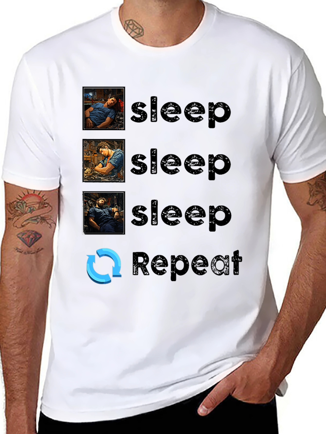 Sleep Repeat Graphic T-Shirt - Novelty Comfort Tee