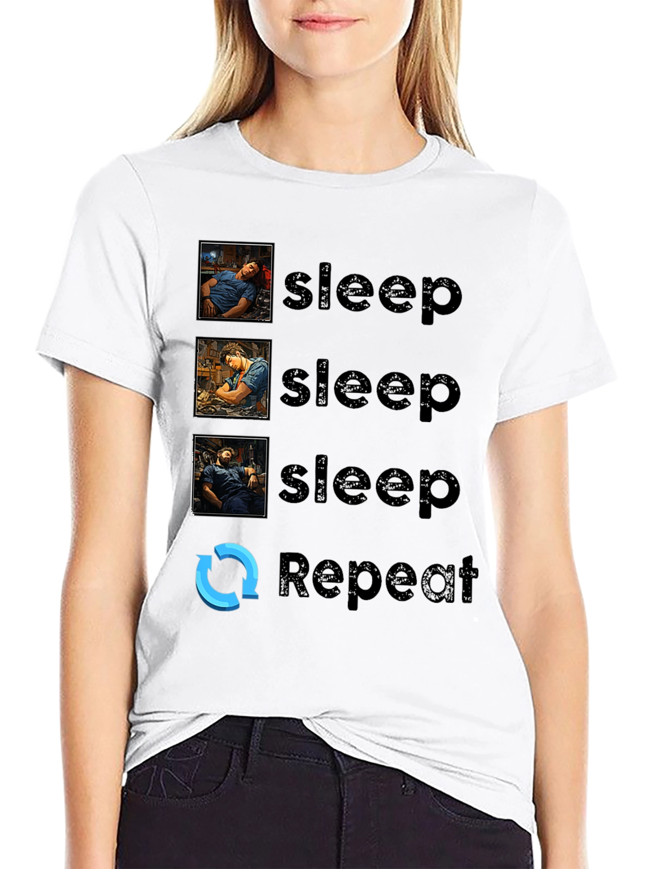 Sleep Repeat Graphic T-Shirt - Novelty Comfort Tee