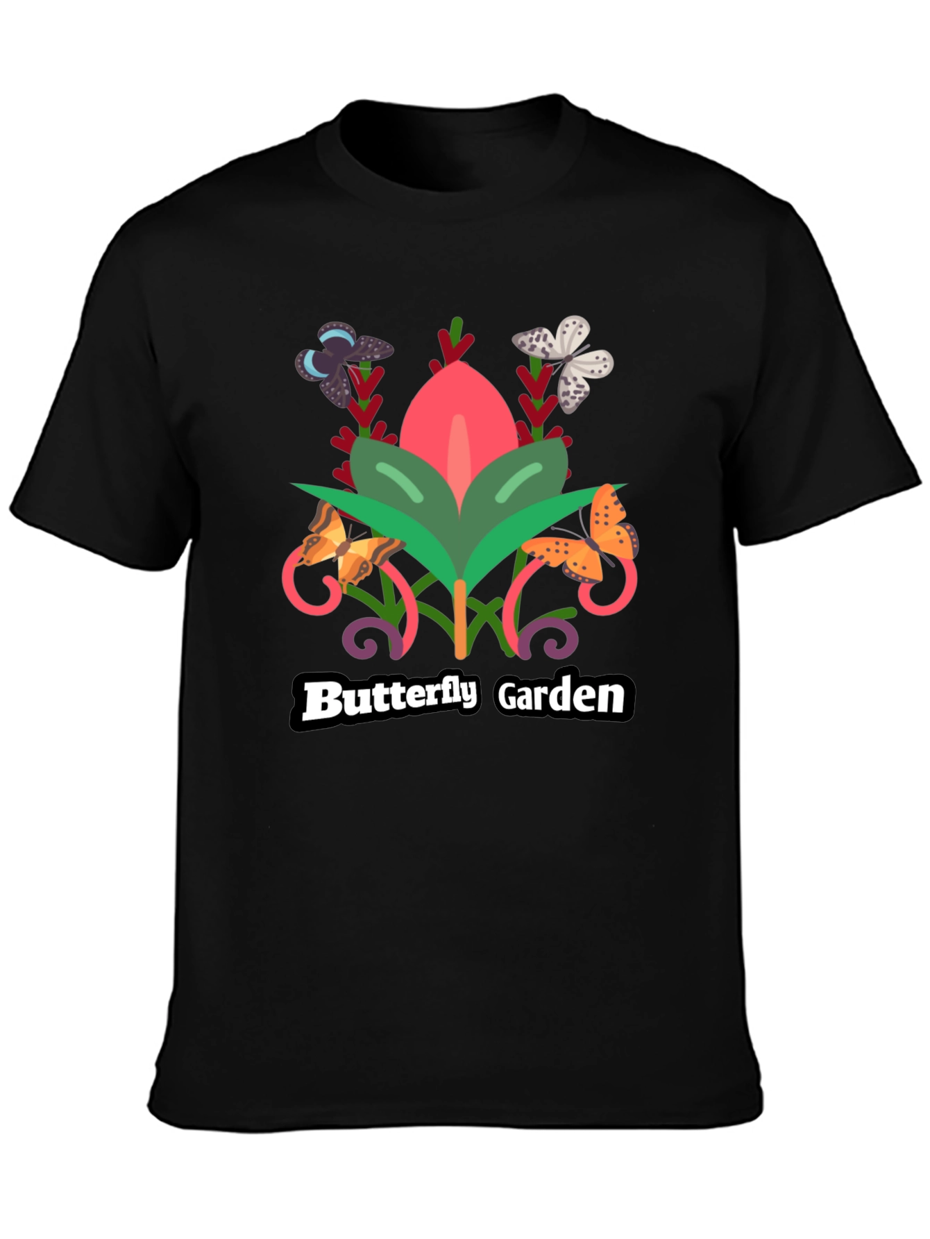 Butterfly Garden Black T-Shirt