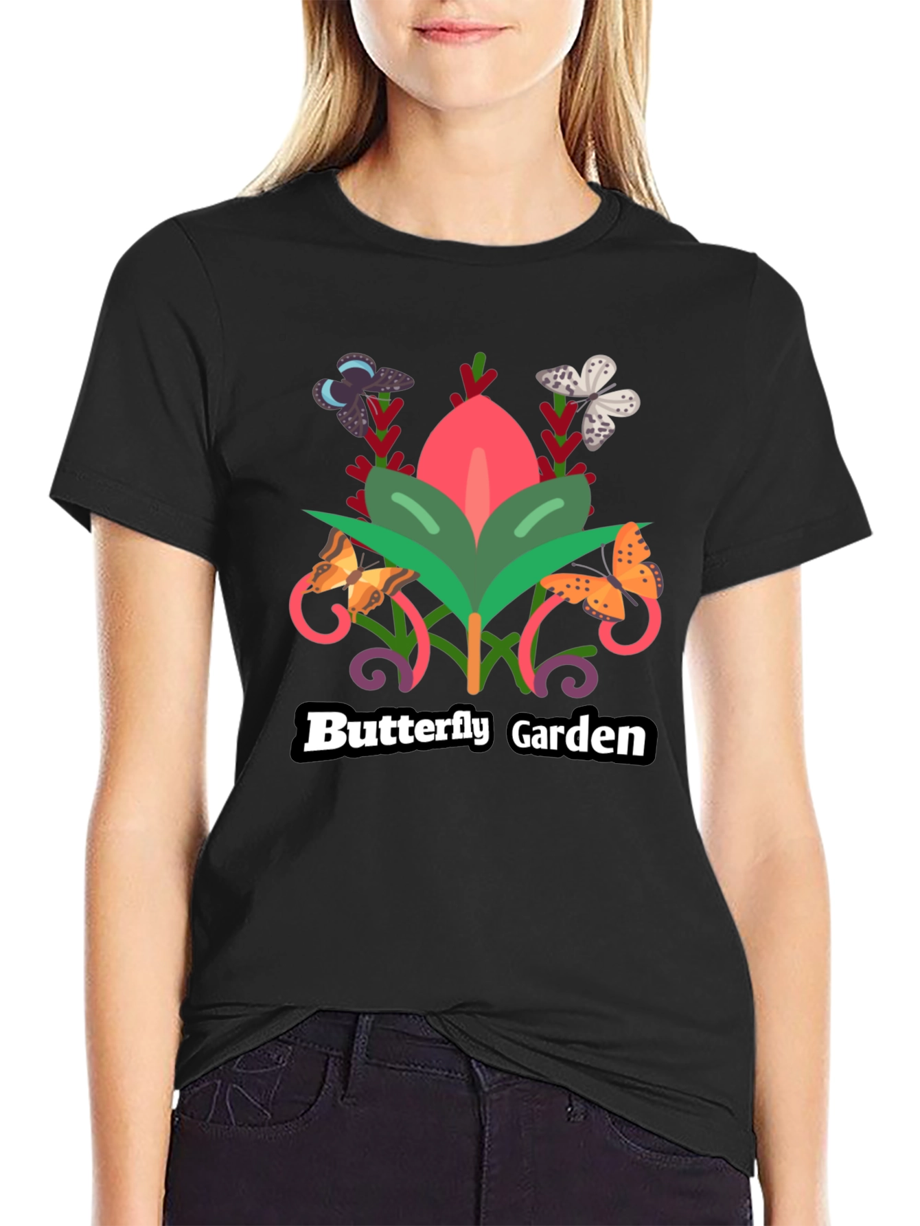 Butterfly Garden Black T-Shirt