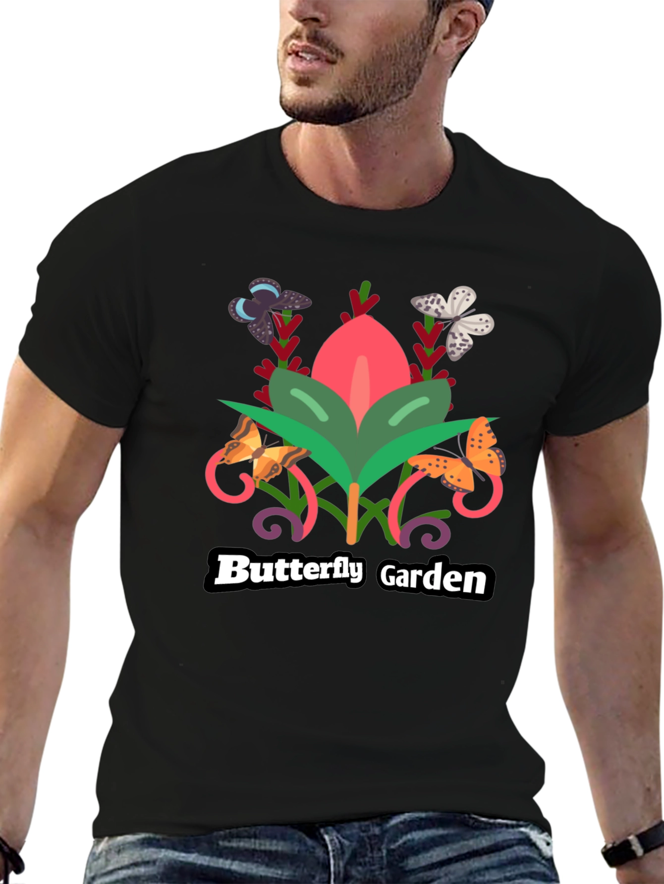 Butterfly Garden Black T-Shirt