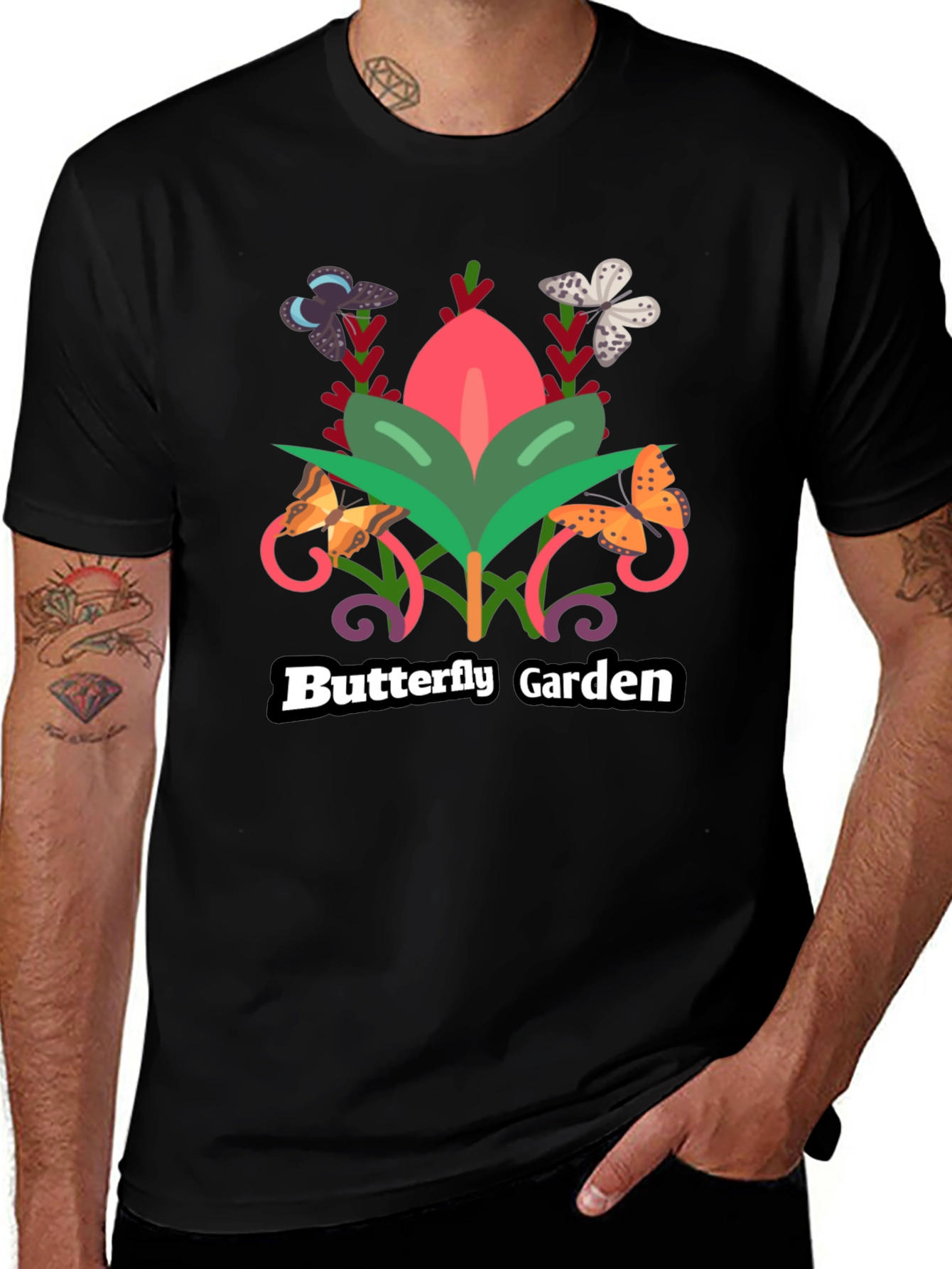 Butterfly Garden Black T-Shirt