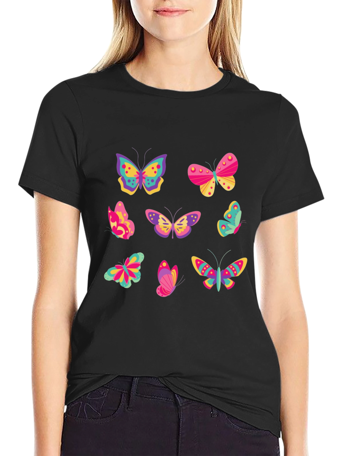 Butterfly Graphic Tee - Black Cotton Blend Casual Wear