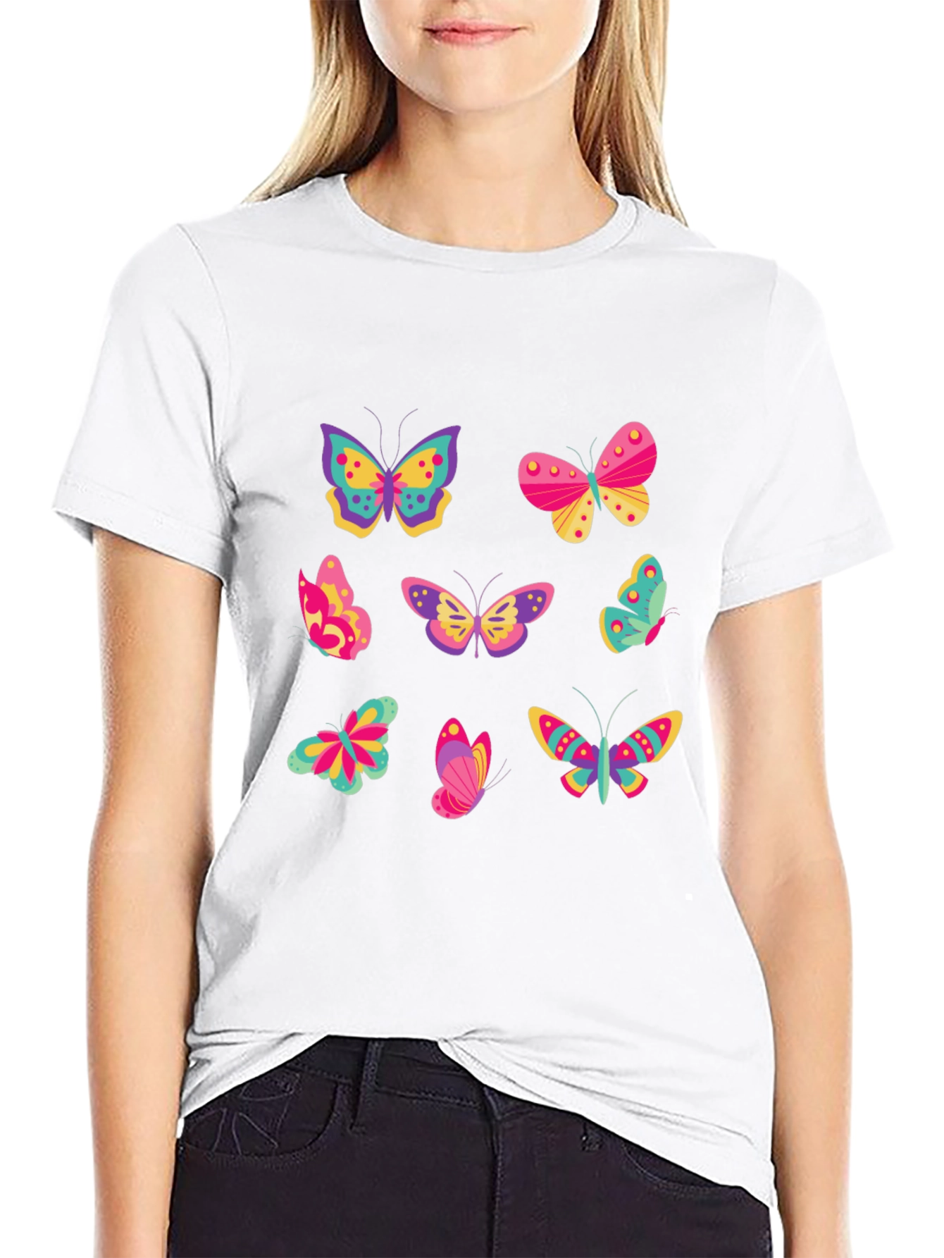 Butterfly Graphic Tee - Black Cotton Blend Casual Wear