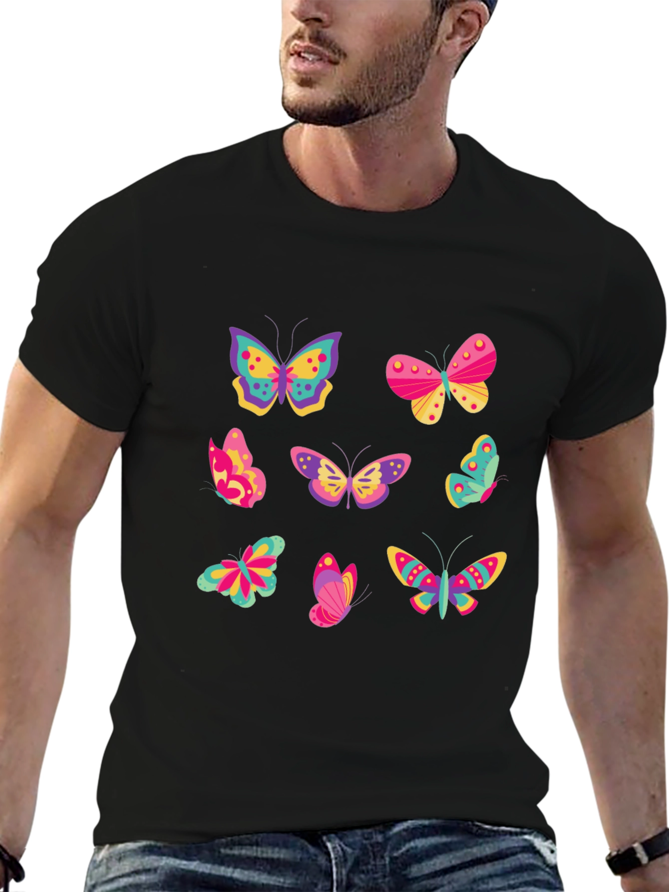 Butterfly Graphic Tee - Black Cotton Blend Casual Wear