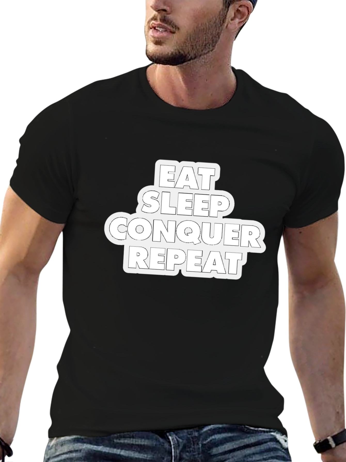 Eat Sleep Conquer Repeat Black Graphic Tee