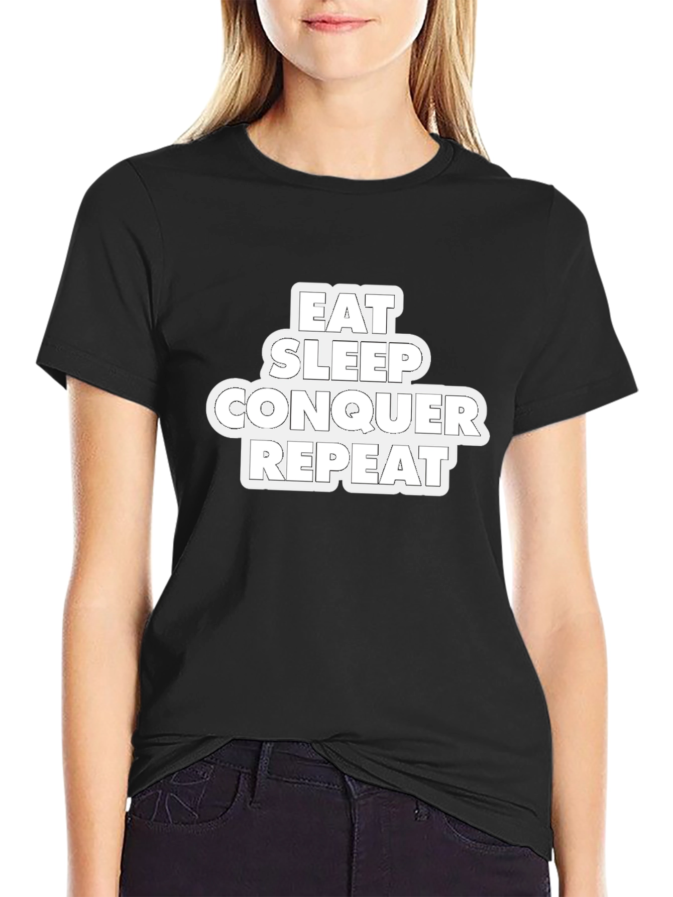 Eat Sleep Conquer Repeat Black Graphic Tee