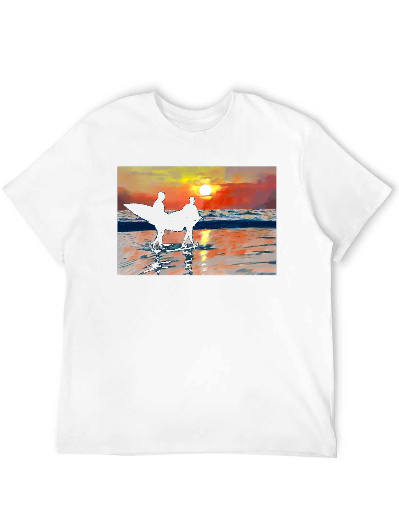 Sunset Surfer Graphic Tee - Black Cotton T-Shirt