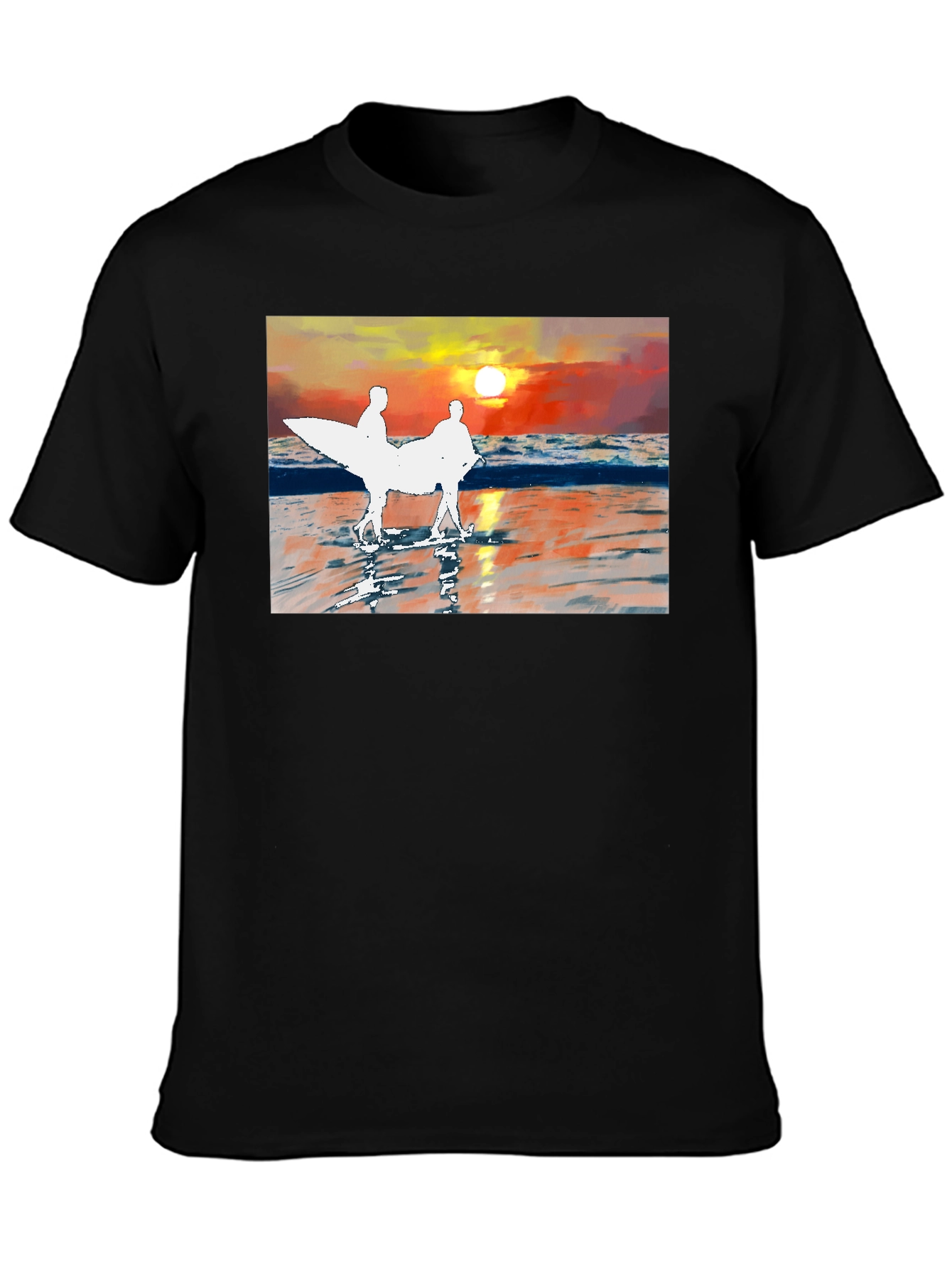 Sunset Surfer Graphic Tee - Black Cotton T-Shirt