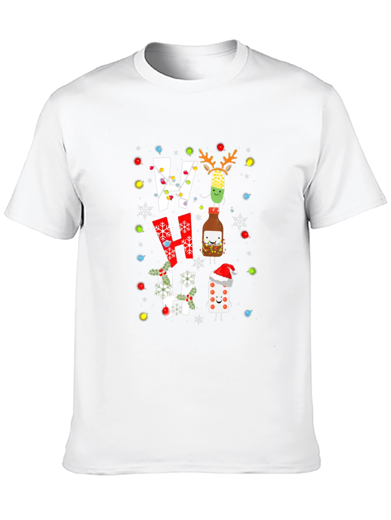 Festive Ho Ho Ho T-Shirt with Holiday Cartoon Design