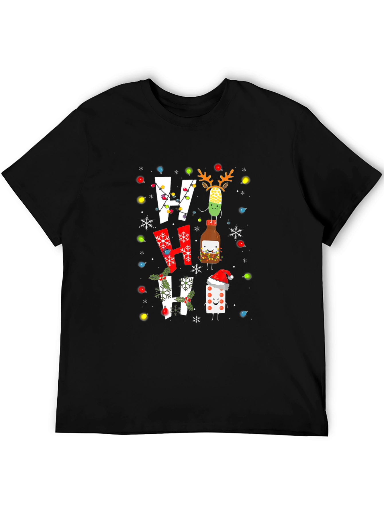 Festive Ho Ho Ho T-Shirt with Holiday Cartoon Design