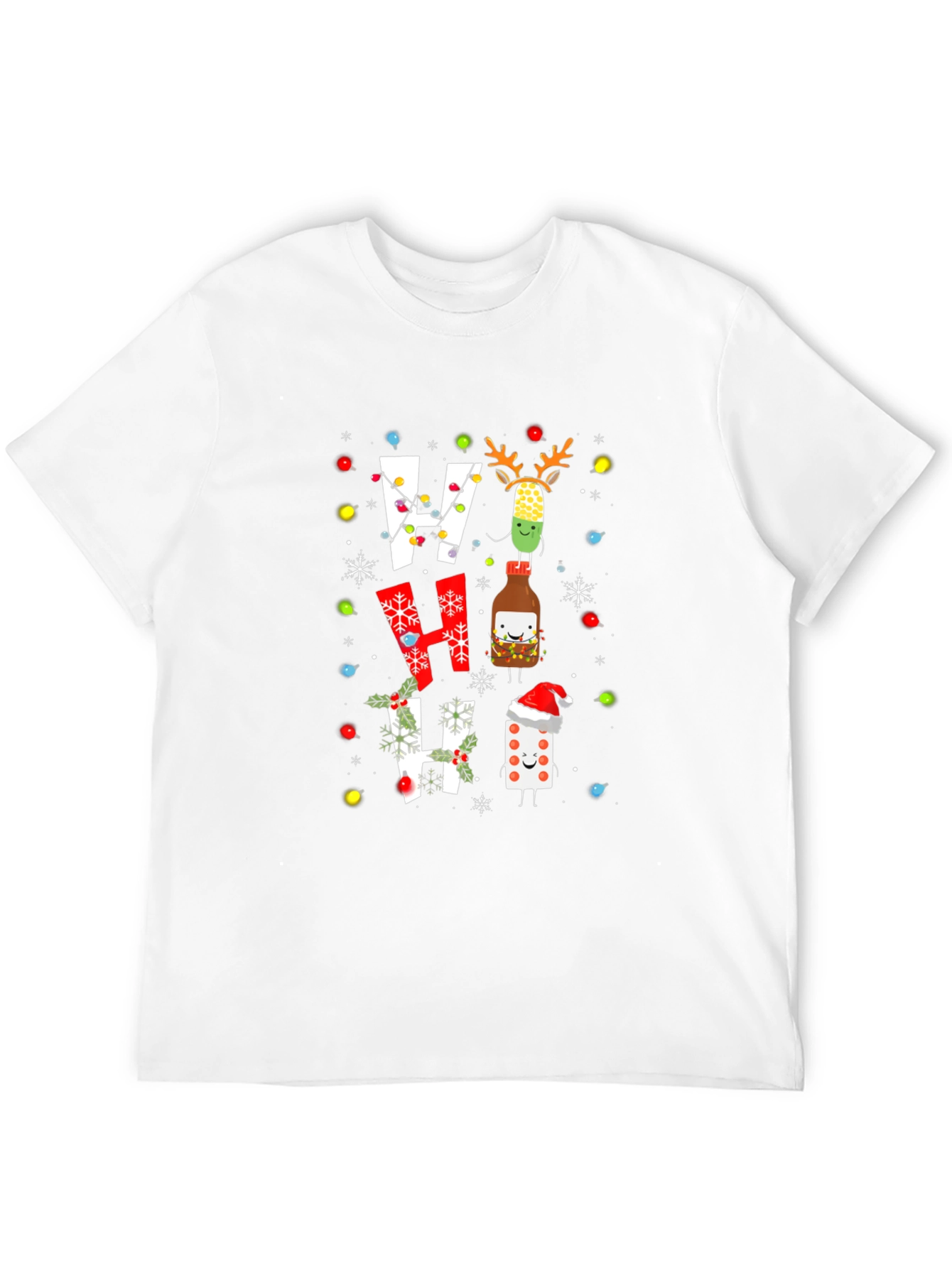 Festive Ho Ho Ho T-Shirt with Holiday Cartoon Design